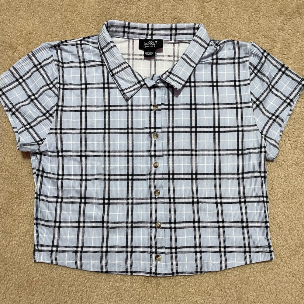 XL Just Polly button down crop top